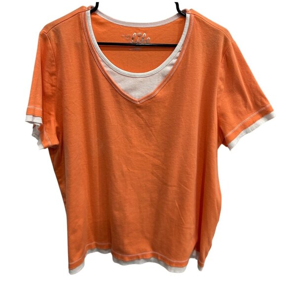 Made For Life  Orange White Short Sleeve V-Neck Top Sz 2X - Picture 1 of 8